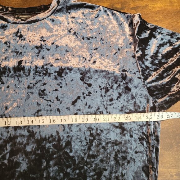 Adrianna Papell Crushed Velvet Top L Puff Sleeve Tie Wash Smokey Blue Shimmer - Picture 6 of 10